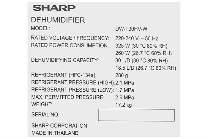 Máy hút ẩm Sharp DW-T30HV-W